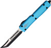 Microtech 119-1TQS Signature Series Ultratech AUTO OTF - 3.46" Black Hellhound Tanto Blade, Turquoise Aluminum Handles