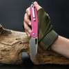 CJRB Cutlery Pyrite Folding Knife - 3.11" AR-RPM9 Satin Wharncliffe Blade, Pink G10 Handles, Button Lock - J1925-APNK