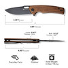 Sencut Knives Vesperon Liner Lock Flipper Knife - 3.35" 9Cr18MoV Black Drop Point Blade, Guibourtia Wood Handles - S20065-4