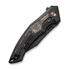 We Knife Company Limited Edition Orpheus Frame Lock Flipper Knife - 3.48" CPM-20CV Black Stonewashed Clip Point Blade, Black Titanium Handles with Jungle Wear FatCarbon Inlays - WE23009-1