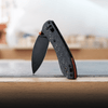 Vosteed Knives Mini Nightshade Folding Knife - 2.6" S35VN Black Stonewashed Kukri Blade, Carbon Fiber Handles, Orange Accents, AXIS/Crossbar Lock - MNNS26SPK