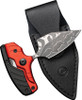 CIVIVI Knives Typhoeus Folding Push Dagger Fixed Blade Knife - 2.27" Damascus Clip Point Blade, Red and Black Aluminum Handles, Leather Sheath - C21036-DS1