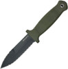 Demko Knives Armiger 4 Fixed Blade Boot Knife - 4.25" 80CrV2 Black Powder Coated Double Edge Spear Point Serrated Blade, OD Green Thermal Plastic Rubber Handle, Full Tang, Kydex Sheath