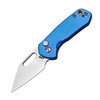 CJRB Cutlery Mini Pyrite Folding Knife - 2.17" AR-RPM9 Sand Polish Wharncliffe Blade, Blue Aluminum Handles, Button Lock - J1933-BU