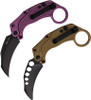 Reate Knives EXO-K Button Lock Gravity Karambit - 3.13" Bohler N690 Black PVD Blade, Textured Purple Aluminum Handles, Includes Trainer