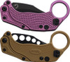 Reate Knives EXO-K Button Lock Gravity Karambit - 3.13" Bohler N690 Black PVD Blade, Textured Purple Aluminum Handles, Includes Trainer