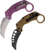 Reate Knives EXO-K Button Lock Gravity Karambit - 3.13" Bohler N690 Satin Blade, Textured Purple Aluminum Handles, Includes Trainer