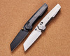 Vosteed Dachshund Crossbar Lock Front Flipper Knife - 3.25" M390 Black Stonewashed Modified Reverse Tanto Blade, Black Titanium Handles - A1201