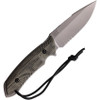 Attleboro Knives The Attleboro Fixed Blade - 4.5" Stonwashed S35VN Drop Point Serrated Blade, Black Canvas Micarta Handles, Black Boltron Sheath