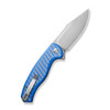 CIVIVI Knives Stormhowl Button Lock Flipper Knife - 3.3" Nitro-V Satin Clip Point Blade, Machined Bright Blue Aluminum Handles with Satin Flats - C23040B-2