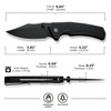 CIVIVI Knives Vexillum Liner Lock Flipper Knife - 3.81" Nitro-V Black Stonewashed Clip Point Blade, Milled Black G10 Handles - C23003D-1