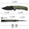 CIVIVI Knives Vexillum Liner Lock Flipper Knife - 3.81" Nitro-V Black Stonewashed Clip Point Blade, Milled OD Green G10 Handles - C23003D-2