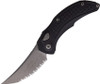 Microtech/Bastinelli Creations 268A-12AP Brachial AUTO Folding Knife - 3.5" M390 Trailing Point Serrated Apocalyptic Finish Blade, Milled Black Aluminum Handles