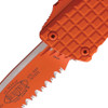 Microtech Combat Troodon HS Rescue AUTO OTF Knife - 3.75" Orange Cerakote Serrated Safety Cutter Blade, M390 Blade Steel, Orange Frag Aluminum Handles - 601-3CORHS Rescue