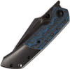 Kansept Knives Fenrir Liner Lock Front Flipper - 3.48" CPM-S35VN Blackwash Harpoon Blade, Titanium and Blue Rose Patter Carbon Fiber Handle - K1034A11