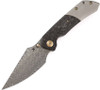 Kansept Knives Fenrir Liner Lock Front Flipper Knife - 3.48" Damascus Harpoon Blade, Titanium Handles with Shredded Carbon Fiber Inlays - K1034B1