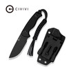 CIVIVI Knives Timberbark Fixed Blade Knife - 3.2" 14C28N Black Stonewashed Drop Point Blade, Black G10 Handles, Kydex Sheath - C23094-1