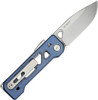 We Knife Snecx Tyro Superlock Folding Knife - 2.91" CPM-20CV Stonewashed Drop Point Blade, Blue Machined Titanium Handles, Reversible Clip - WE24001-4