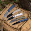 CJRB Cutlery Pyrite-Light Button Lock Folding Knife - 3.34" AR-SFII Steel Black Wharncliffe Blade, Brown FRN Handles - J1945-BBN