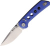 Reate Knives PL-XT Pivot Lock Folding Knife - 3" Nitro-V Stonewashed Drop Point Blade, Contoured Milled Blue G10 Handles