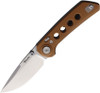Reate Knives PL-XT Pivot Lock Folding Knife - 3" Nitro-V Stonewashed Drop Point Blade, Contoured Milled Tan G10 Handles