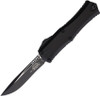 Microtech Auto Hera II Mini OTF - 2.95" M390MK Two-Tone Recurve Plain Blade, Black Aluminum Handles
