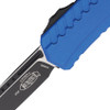 Microtech 1241-1BL Cypher II OTF AUTO - 3.5" M390MK Black Double Edge Wharcliffe Blade, Blue Milled Aluminum Handles