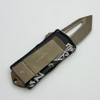 Microtech Exocet 158-13DMS Dead Man's Hand Signature Series OTF Money Clip - 1.98" Tanto Bronze Apocalyptic Blade, Black DMS Aluminum Handles
