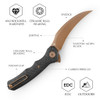 TRIVISA Lacerta Liner Lock Folding Knife 3.34" 14C28N Hawkbill Blade Carbon Fiber/G10 Handles - TY19-CG-14