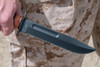 KA-BAR 1217 Full Size USMC Fighting Knife - 7" Plain Blade, Leather Handles, Leather Sheath