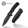 CIVIVI Knives Cogent Flipper Knife - 3.47" 14C28N Black Stonewashed Plain Blade, Button Lock, Black G10 Handles