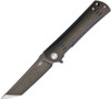 Bestech Knives Kendo Flipper Knife - 3.7" S35VN Two-Tone Satin/Black Stonewashed Tanto Blade, Black Stonewashed Titanium Handles