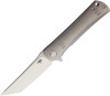 Bestech Knives Kendo Flipper Knife - 3.7" S35VN Satin Tanto Blade, Stonewashed Titanium Handles
