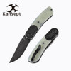 Kansept Knives Reverie Front Flipper - 2.92" CPM-S35VN Black Stonewash Clip Point Blade, Jade G10 Handles and Black Titanium Bolsters