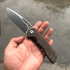 Kansept Knives Kryo Flipper Knife- 3.58" D2 Black Drop Point Blade, Brown Micarta Handles