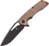 Kansept Knives Kryo Flipper Knife- 3.58" D2 Black Drop Point Blade, Brown Micarta Handles