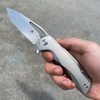 Kansept Knives Kryo Flipper Knife 3.58" - S35VN Satin Drop Point Blade, Stonewashed Titanium Handles