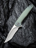 CIVIVI Knives Mini Sandbar Flipper Knife - 2.95" Nitro-V Satin Recurve Blade, Natural Jade G10 Handles