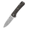 QSP Knives Hawk Flipper Knife - 3.25" Laminated Damascus Drop Point Blade, Copper Foil Carbon Fiber Handles