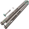 EOS Trident Balisong - 4.125" S30V Steel Blade, Stonewash Titanium Hanlde, Green Anodized Accents