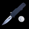 HK Knives Micro Incursion OTF AUTO Knife - 1.95" 154CM Stonewashed Clip Point Plain Blade, Black Aluminum Handles