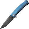 lionSTEEL MT01D-BL Myto Flipper Knife - 3.27" Nichols Scrambled Damascus Blade, Blue Titanium Handles