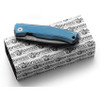 lionSTEEL MT01D-BL Myto Flipper Knife - 3.27" Nichols Scrambled Damascus Blade, Blue Titanium Handles