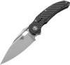 Bestech Knives Exploit Front Flipper Knife - 3.5" S35VN Satin Drop Point Blade, Gray Titanium Handles with Carbon Fiber