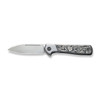 We Knife Company Soothsayer Flipper Knife - 3.48" CPM-20CV Bead Blasted Drop Point Blade, Bolstered Titanium Handles with Aluminum Foil Carbon Fiber Scales - WE20050-3