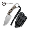 CIVIVI Knives Midwatch Fixed Blade Knife - 3.39" N690 Bead Blasted Clip Point, Brown Burlap Micarta Handles with Pinky Ring, Kydex Sheath - C20059B-2