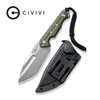 CIVIVI Knives Maxwell Fixed Blade Knife - 4.74" D2 Stonewashed Spear Point Tanto, OD Green G10 Handles, Kydex Sheath - C21040-2