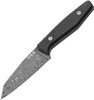 Boker Daily Knives AK1 Fixed Blade Knife - 3.11" Nichols Boomerang Damascus Reverse Tanto, Space-Coral Silver FatCarbon Handles, Black Leather Sheath - 122509DAM