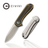 CIVIVI Knives C18062Q-1 Mini Elementum Flipper Knife - 1.83" 14C28N Hand Rubbed Blade, Black Hand Rubbed Brass and Stainless Steel Handles