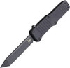 HK Knives Hadron OTF AUTO Knife - 3.375" 154CM Black Combo Tanto Blade, Black Aluminum Handles